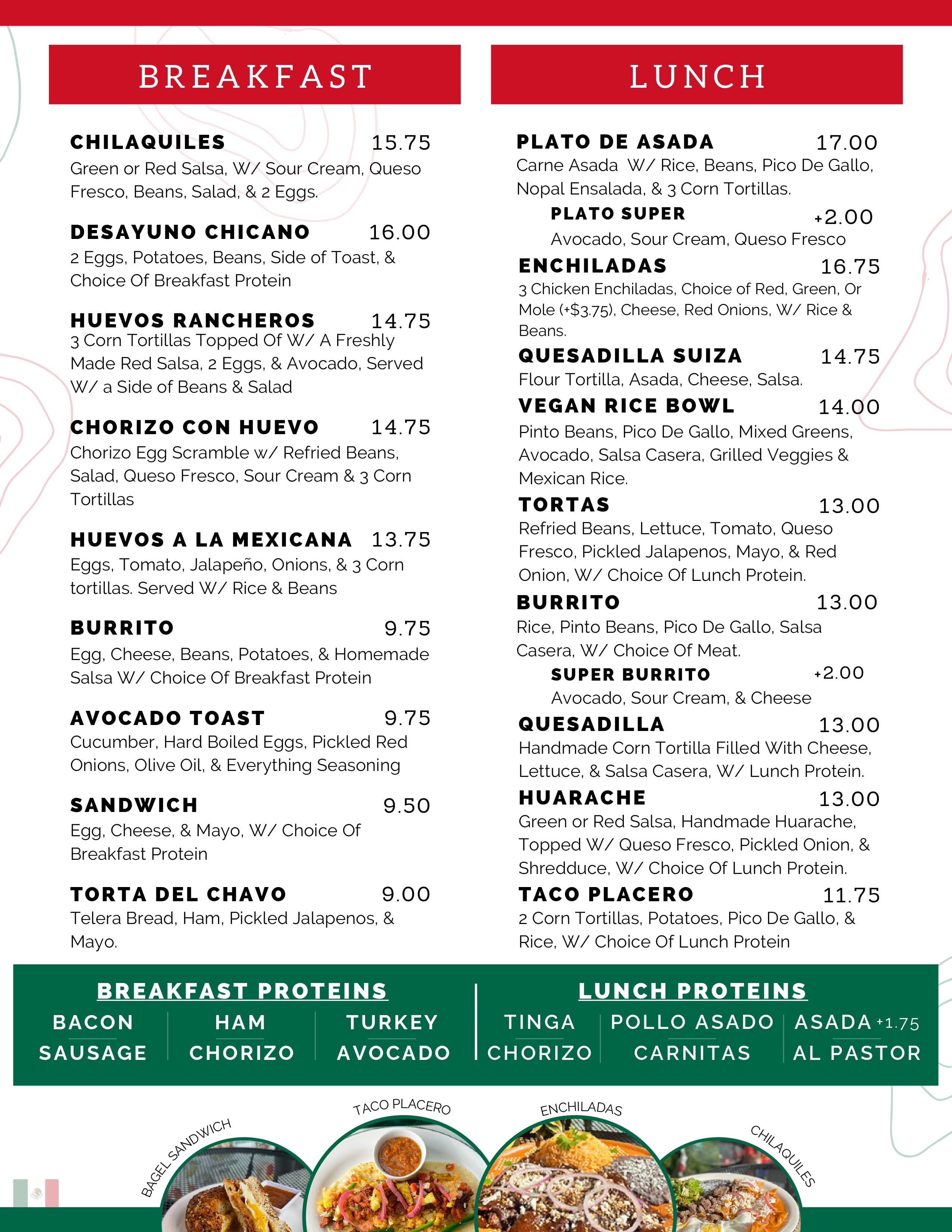 La Joya printed menu, panel 2