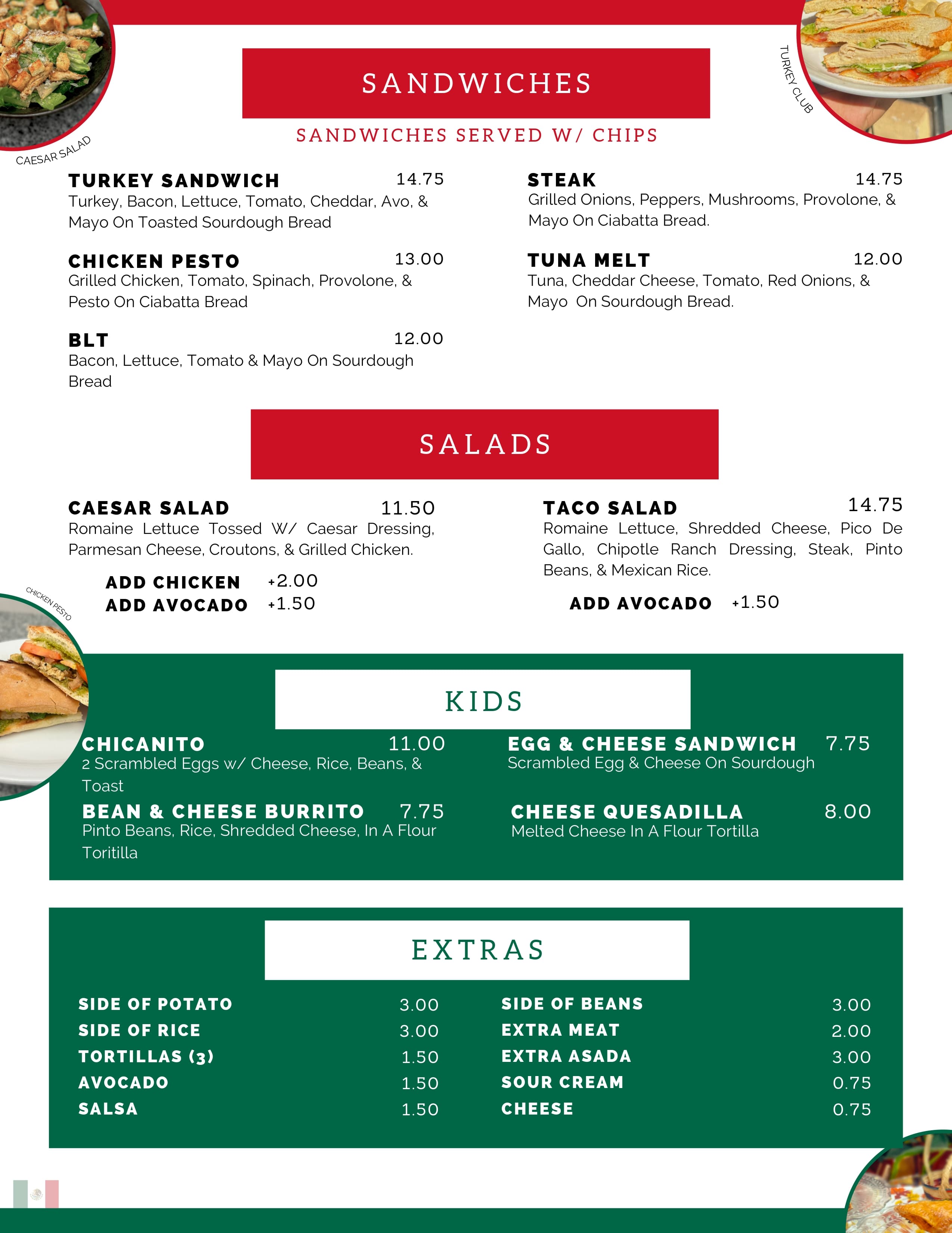 La Joya printed menu, panel 3