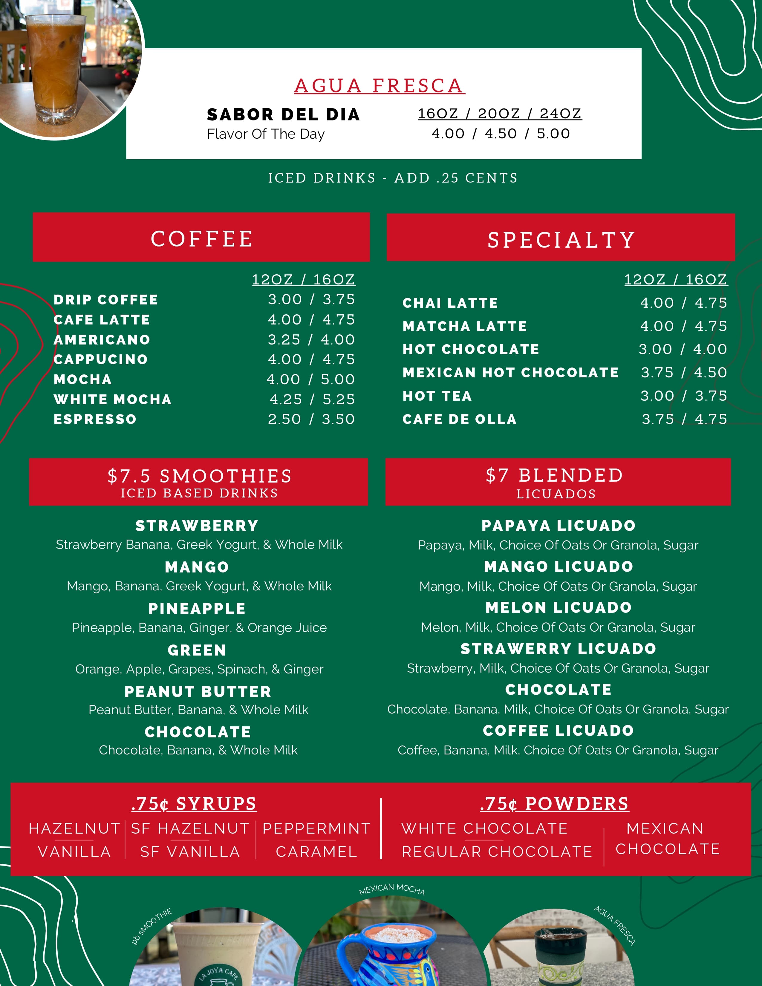 La Joya printed menu, panel 4